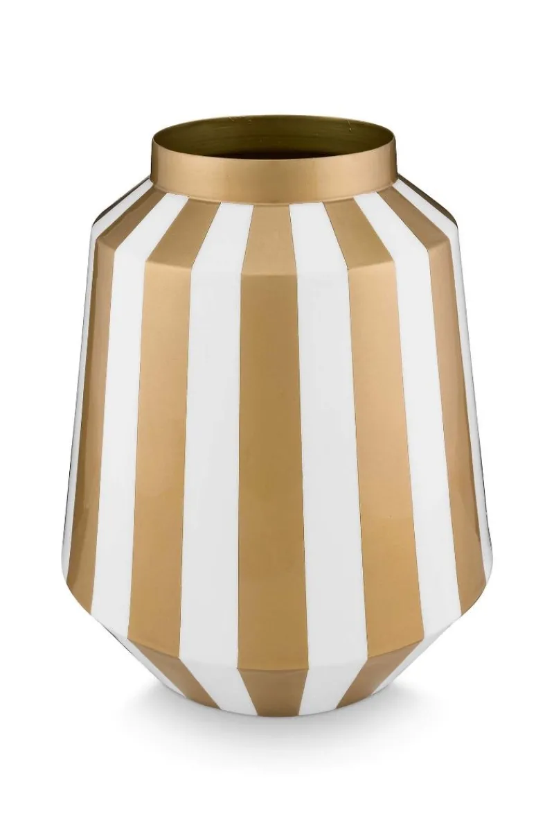 Pip Studio Weihnachten|Große Vasen|Metall Vase Streifen Weiß Gold 29cm Weiss-Gold