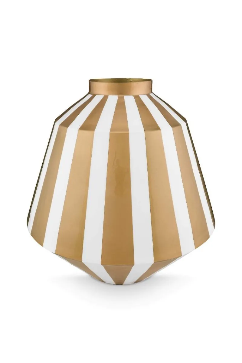 Pip Studio Weihnachten|Große Vasen|Metall Vase Streifen Weiß Gold 35cm Weiss-Gold