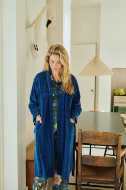 Pip Studio Kimonos|Bademäntel|Naomi Kimono Velvet Little Sumo Stripe Blau