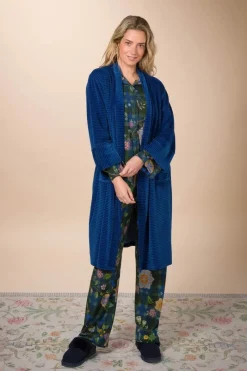 Pip Studio Kimonos|Bademäntel|Naomi Kimono Velvet Little Sumo Stripe Blau