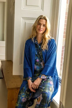 Pip Studio Kimonos|Bademäntel|Naomi Kimono Velvet Little Sumo Stripe Blau