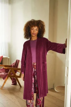 Pip Studio Kimonos|Bademäntel|Naomi Kimono Velvet Little Sumo Stripe Rosa Rot