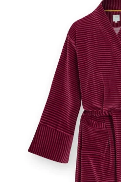 Pip Studio Kimonos|Bademäntel|Naomi Kimono Velvet Little Sumo Stripe Rosa Rot
