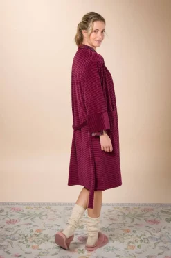 Pip Studio Kimonos|Bademäntel|Naomi Kimono Velvet Little Sumo Stripe Rosa Rot