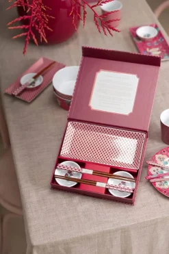 Pip Studio Porzellan Sets|Oriental Flower Festival Sushi Set Dunkel Rosa