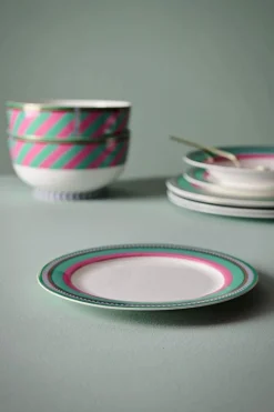 Pip Studio Frühstücksteller|Pip Chique Stripes Frühstücksteller Rosa/Grün 23cm