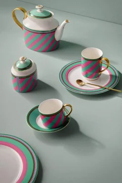 Pip Studio Zuckerdose|Pip Chique Stripes Zuckerdose Rosa/Grün Mehrfarbig