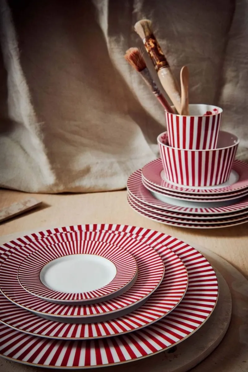 Pip Studio Frühstücksteller|Royal Stripes Frühstücksteller Dunkel 21cm Rosa