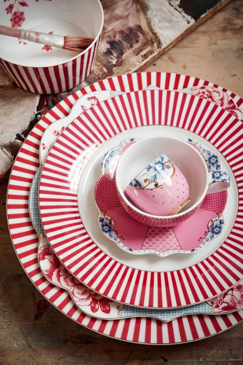 Pip Studio Frühstücksteller|Royal Stripes Frühstücksteller Dunkel 21cm Rosa