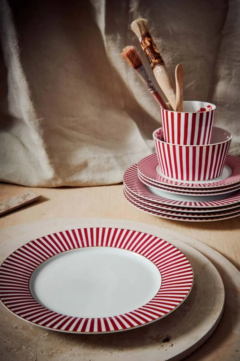 Pip Studio Frühstücksteller|Royal Stripes Frühstücksteller Dunkel 21cm Rosa