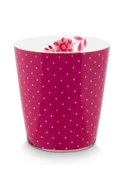 Pip Studio Porzellan Sets|Teetassen|Royal Stripes Tasse Punkte & Teebeutelablage Dunkel Rosa
