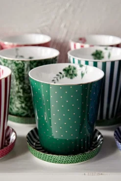 Pip Studio Porzellan Sets|Teetassen|Royal Stripes Tasse Punkte & Teebeutelablage Grün