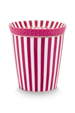 Pip Studio Porzellan Sets|Teetassen|Royal Stripes Tasse & Teebeutelablage Dunkel Rosa