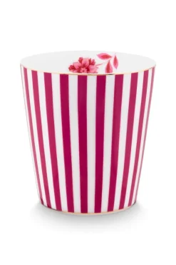 Pip Studio Porzellan Sets|Teetassen|Royal Stripes Tasse & Teebeutelablage Dunkel Rosa