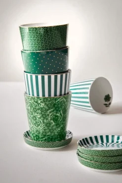 Pip Studio Porzellan Sets|Teetassen|Royal Stripes Tasse & Teebeutelablage Grün