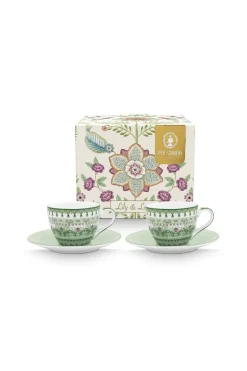 Pip Studio Porzellan Sets|Kaffeetassen|Set/2 Espresso Tassen & Untertassen Lily&Lotus Hell Grün