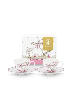 Pip Studio Porzellan Sets|Kaffeetassen|Set/2 Espresso Tassen & Untertassen Jolie Punkte Gold Rosa