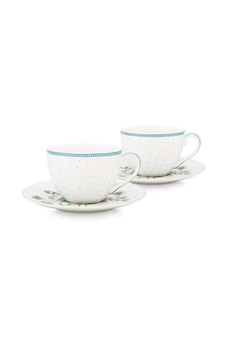 Pip Studio Porzellan Sets|Cappuccino Tasse|Set/2 Tassen & Untertassen Jolie Punkte Gold Blau