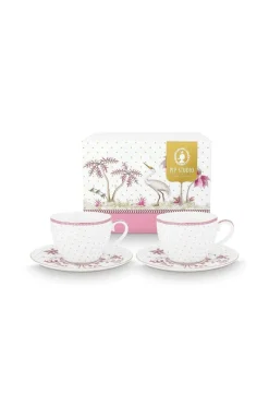 Pip Studio Porzellan Sets|Teetassen|Set/2 Tassen & Untertassen Jolie Punkte Gold Rosa