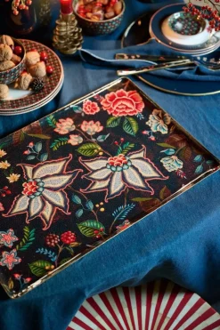 Pip Studio Schalen Und Tabletts|Tablett Metall Gross Berry Blues Dunkel Blau