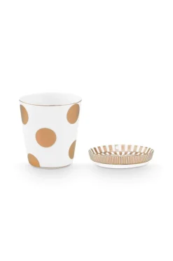Pip Studio Weihnachten|Porzellan Sets|Tasse Klein Dot Delight & Teebeutelablage Weiss-Gold