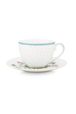 Pip Studio Cappuccino Tasse|Tasse & Untertasse|Tasse & Untertasse Jolie Punkte Gold Blau