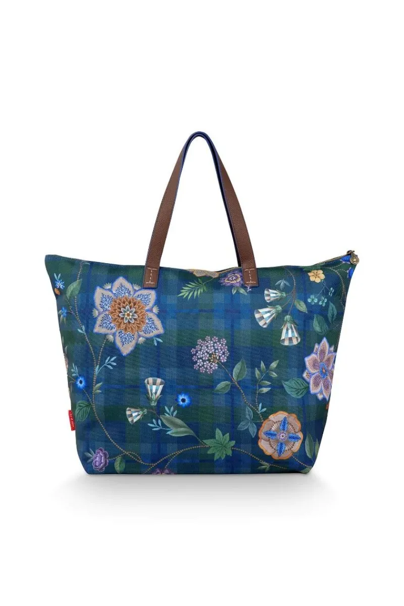 Pip Studio Taschen|Wochenendtaschen|Tilda Tragetasche Flores Felices Dunkel Blau