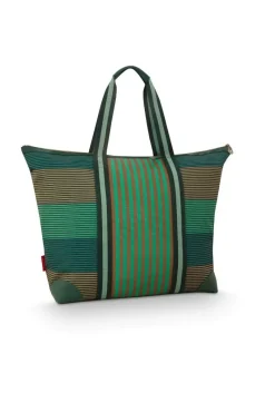 Pip Studio Taschen|Wochenendtaschen|Tilda Tragetasche Gross Streifen Grün