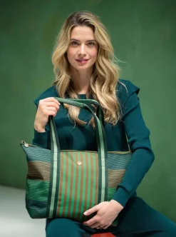 Pip Studio Taschen|Shoppers|Tilda Tragetasche Mittel Streifen Grün