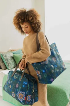 Pip Studio Taschen|Wochenendtaschen|Tovy Reisetaschen Mittelgross Flores Felices Dunkel Blau