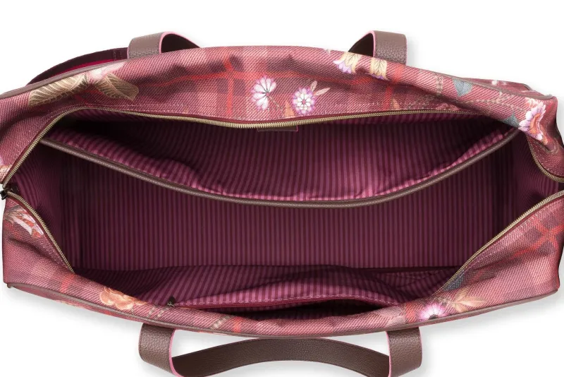 Pip Studio Taschen|Wochenendtaschen|Tovy Reisetaschen Mittelgross Flores Felices Rot
