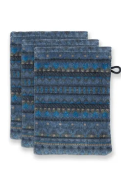 Pip Studio Waschlappen|Waschlappen Set/3 Geometric Print Dunkel 16x22cm Blau