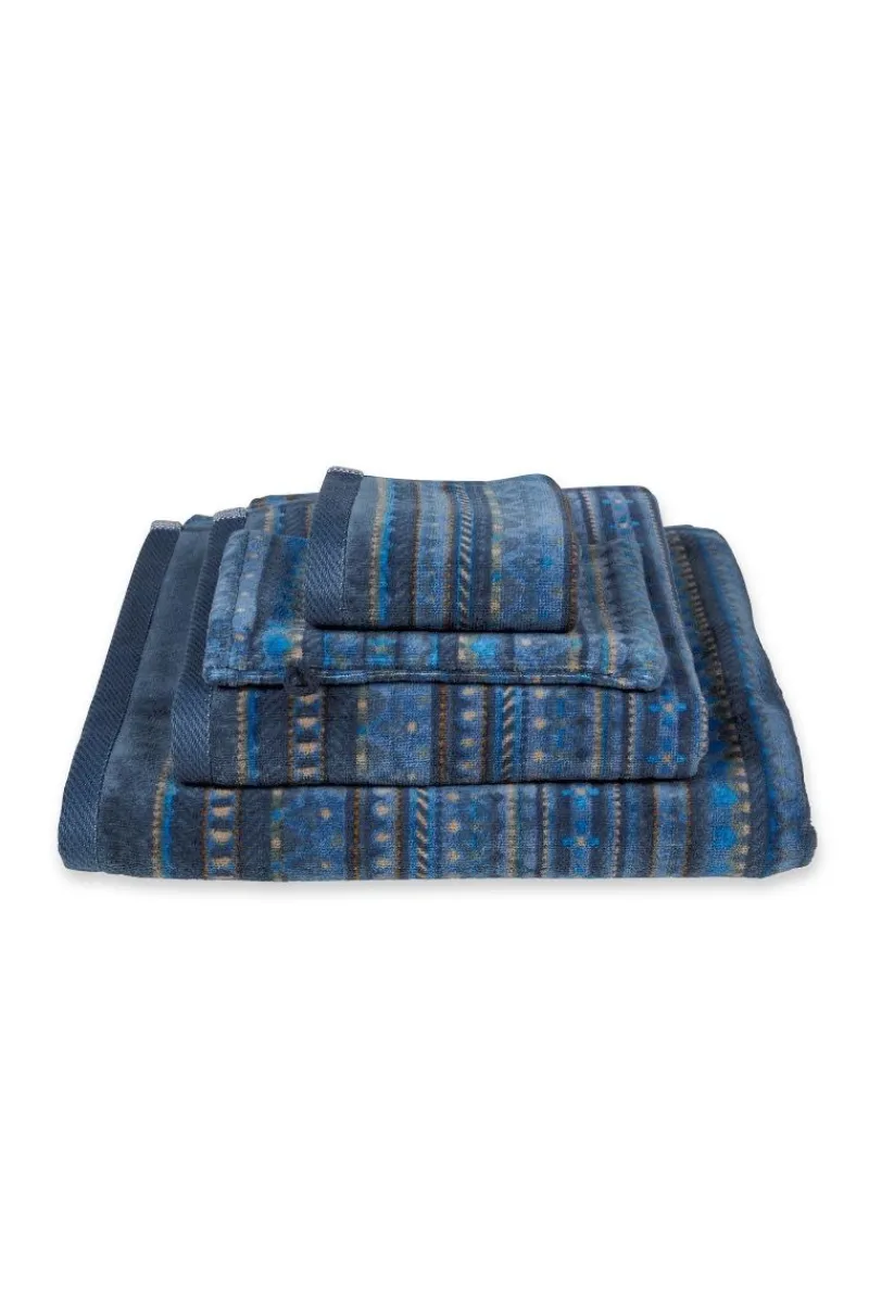 Pip Studio Waschlappen|Waschlappen Set/3 Geometric Print Dunkel 16x22cm Blau