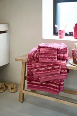 Pip Studio Waschlappen|Waschlappen Set/3 Geometric Print Dunkel 16x22cm Rosa
