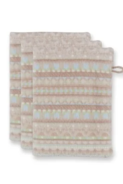 Pip Studio Waschlappen|Waschlappen Set/3 Geometric Print 16x22cm Sand