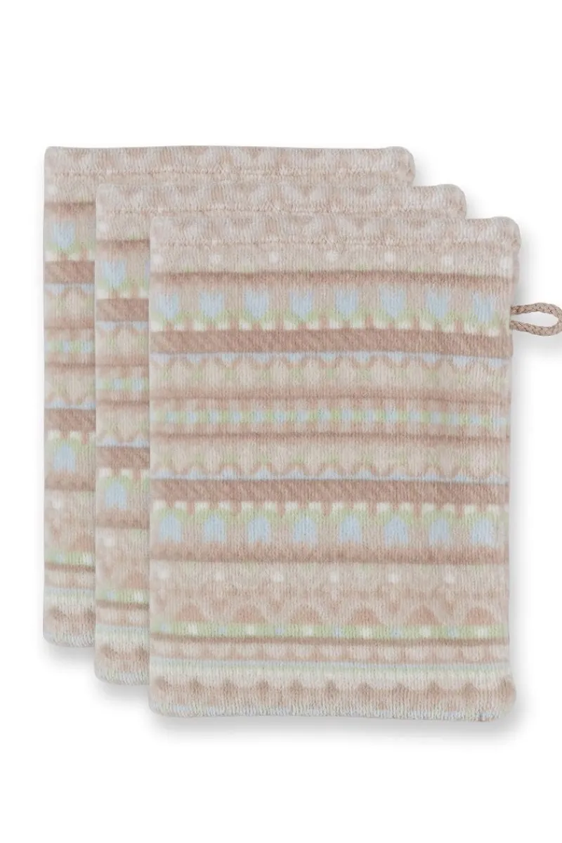 Pip Studio Waschlappen|Waschlappen Set/3 Geometric Print 16x22cm Sand