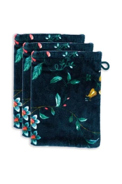 Pip Studio Waschlappen|Waschlappen Set/3 Les Fleurs Dunkel 16x22 cm Blau