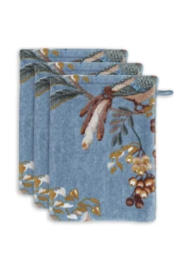 Pip Studio Waschlappen|Waschlappen Set/3 Secret Garden 16x22cm Blau