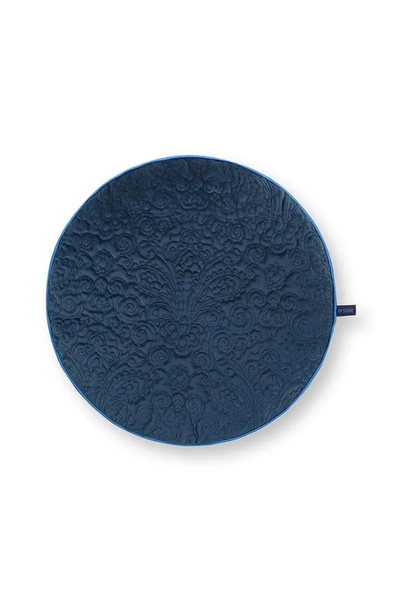 Pip Studio Zierkissen|Bettkissen|Zierkissen Rund Quiltey Days Dunkel Blau