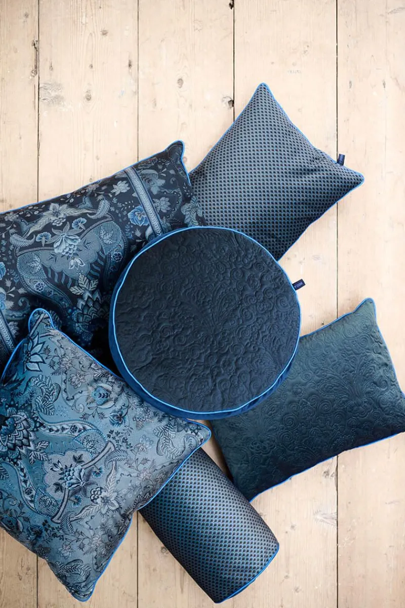Pip Studio Zierkissen|Bettkissen|Zierkissen Rund Quiltey Days Dunkel Blau